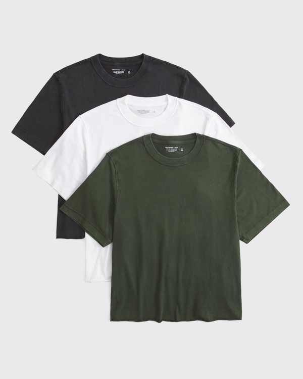 3-Pack Vintage-Inspired Cropped Tees, Green Multipack view 1