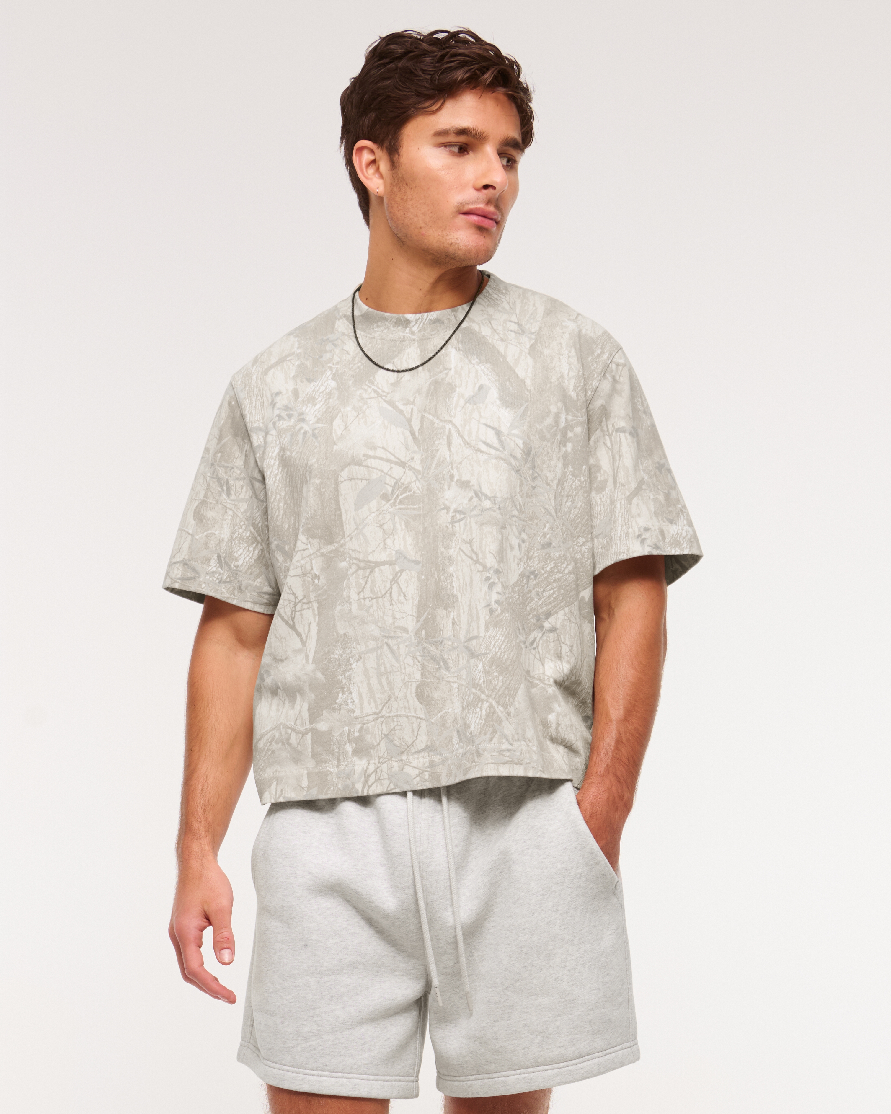 Abercrombie & Fitch Premium Heavyweight Cropped Tee In Gray