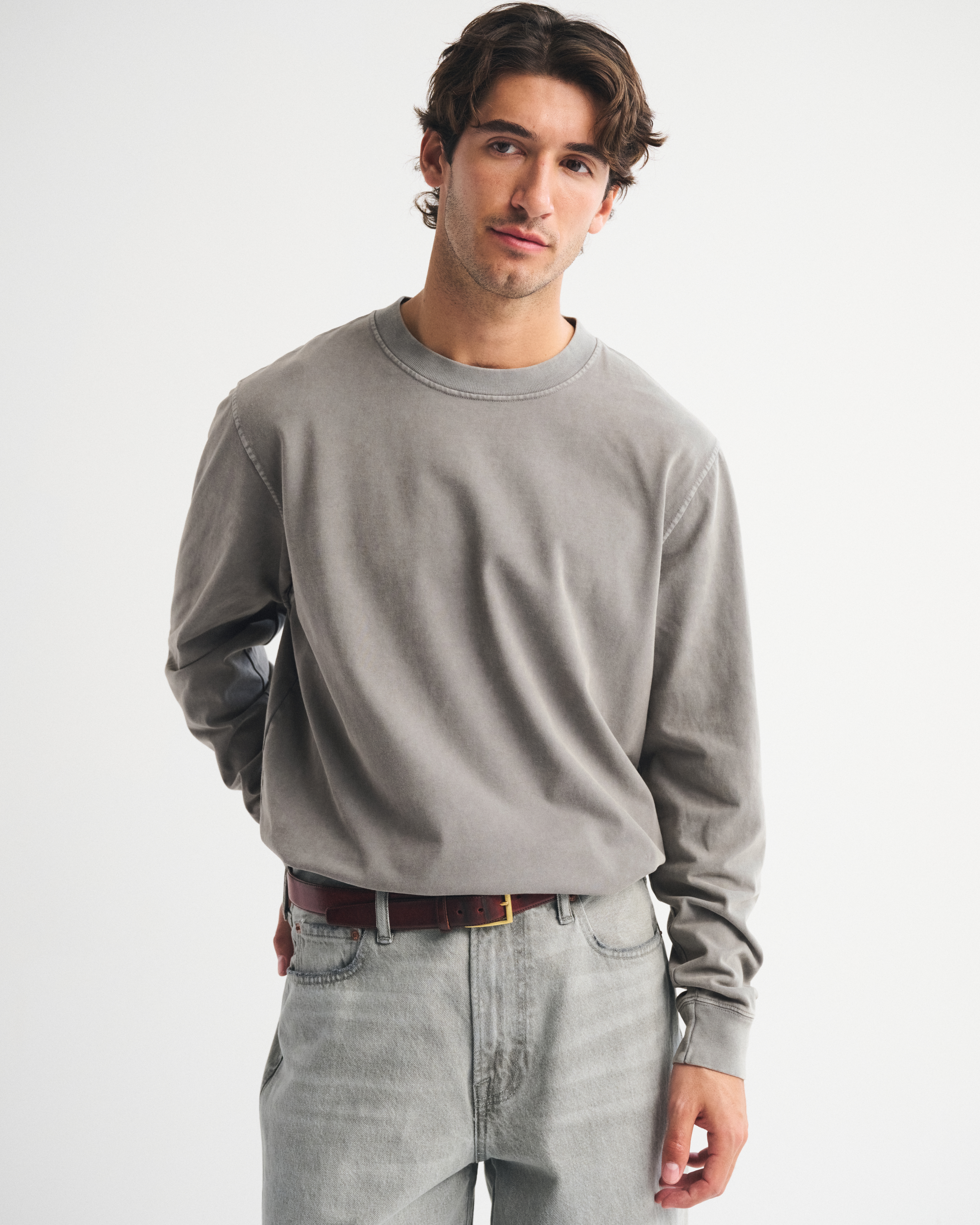 Abercrombie & Fitch Long-sleeve Premium Heavyweight 2.0 Tee In Gray
