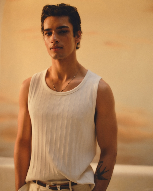 Premium Ribbed Tank, Cream view 1