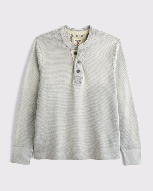 Long-Sleeve Micro-Waffle Henley, Light Heather Gray view 1