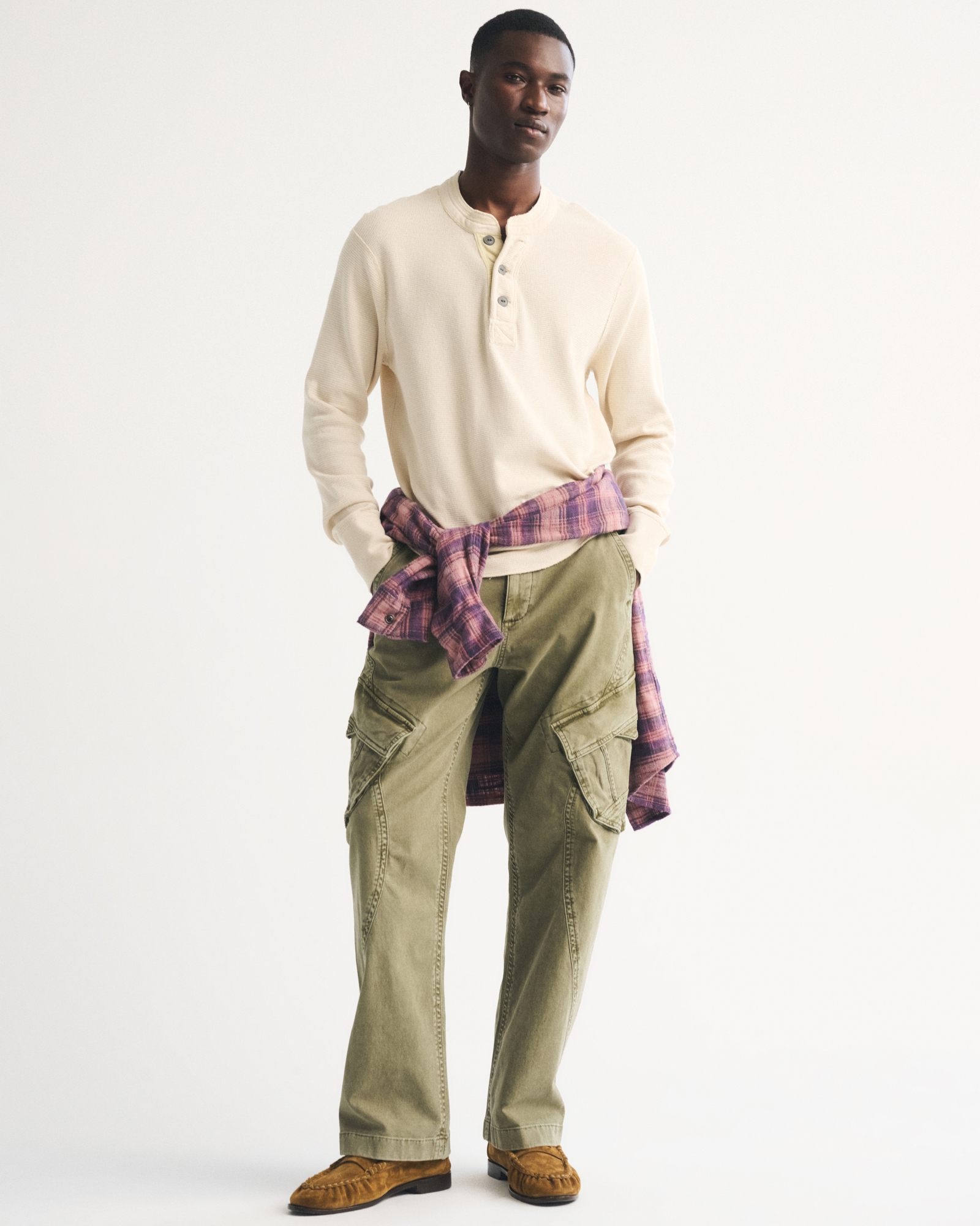 Long-Sleeve Micro-Waffle Henley