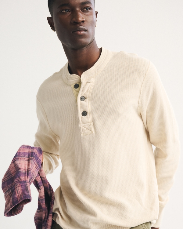 Long-Sleeve Micro-Waffle Henley