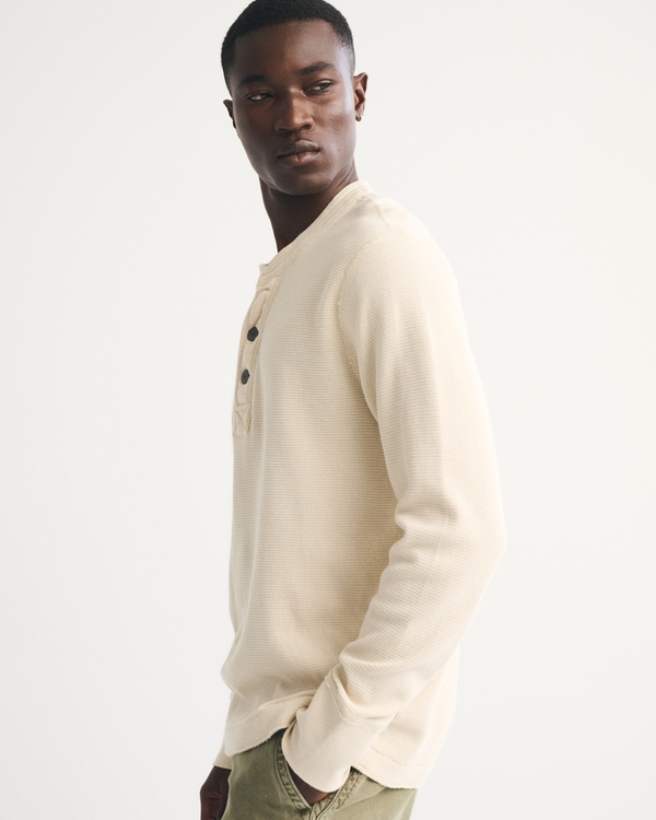 Long-Sleeve Micro-Waffle Henley