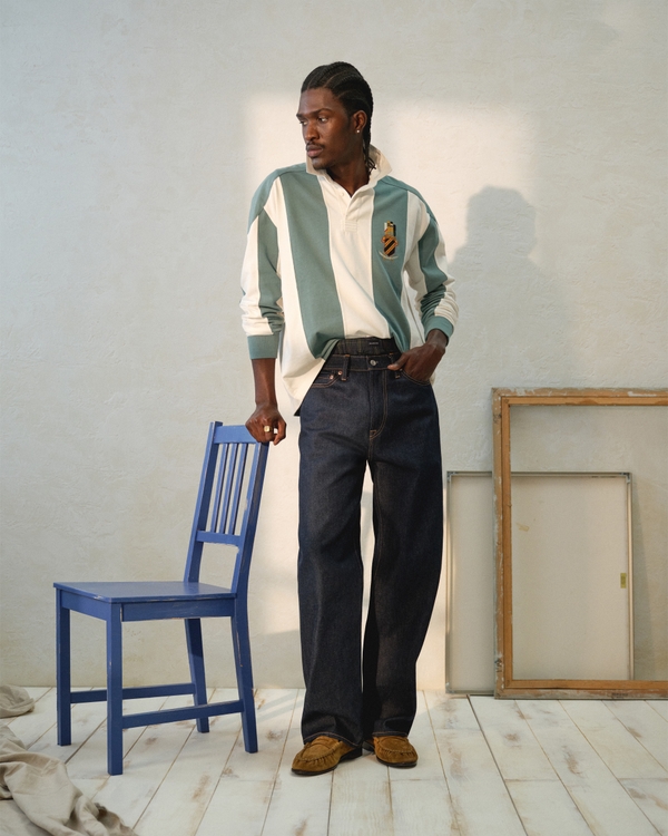 Long-Sleeve Rugby Polo, Deep Sage Stripe view 2