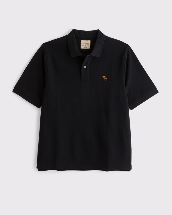 100% Cotton Pique Logo Polo, Black view 1