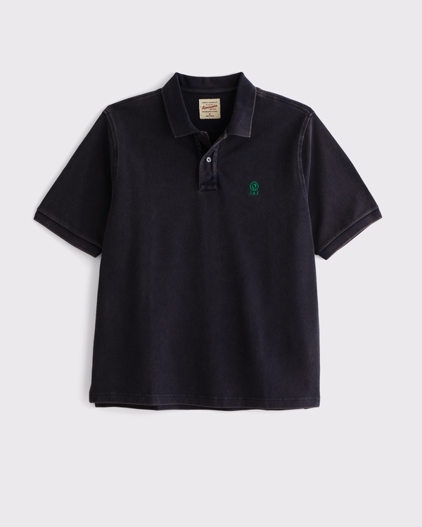 100% Cotton Pique Logo Polo, Deep Navy Wash view 1