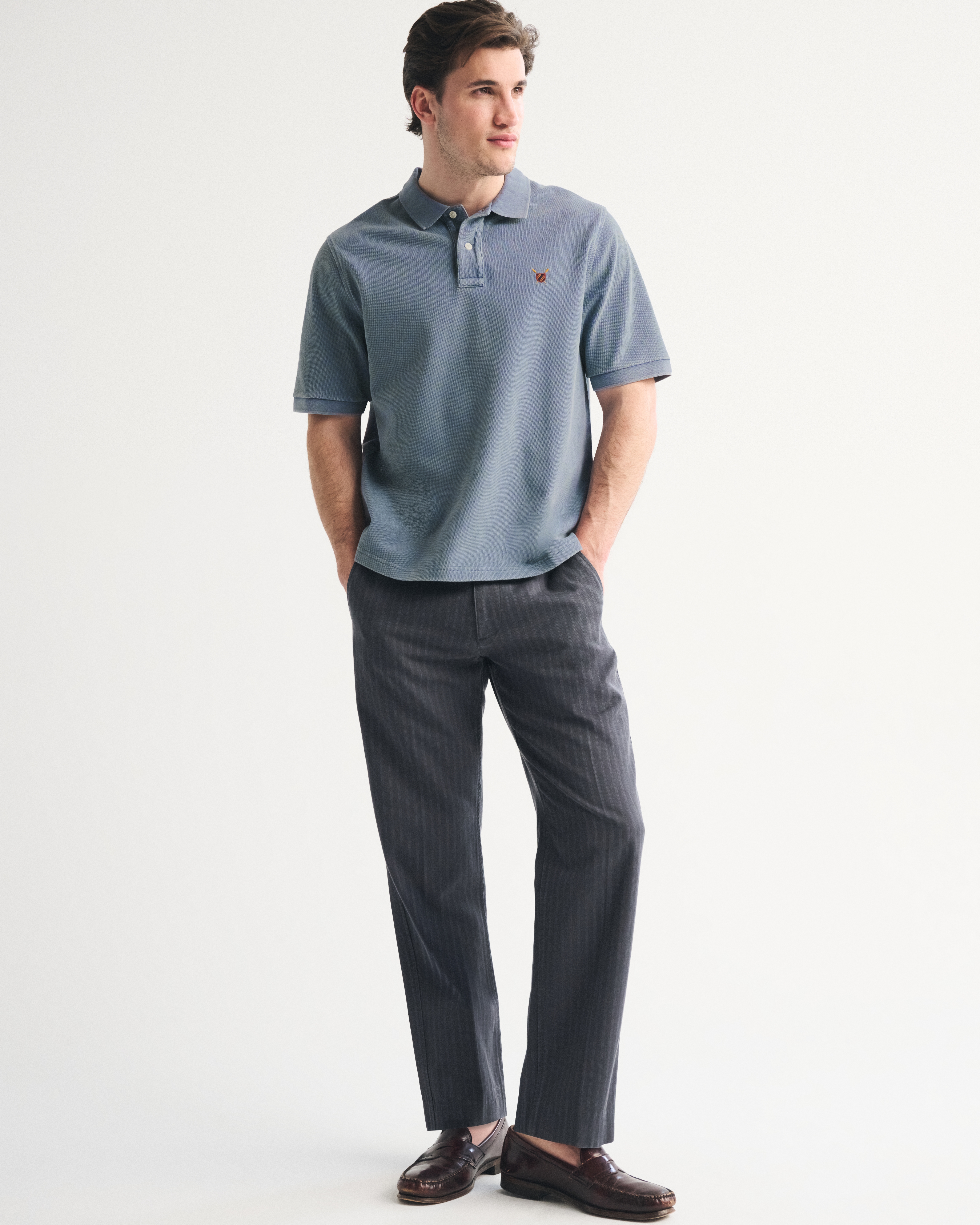 Мужское поло Abercrombie & Fitch 100% Cotton Pique Logo Polo, цвет: Холодный сланцевый варёный — фото 3