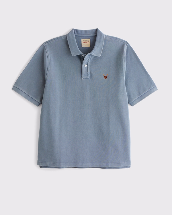 100% Cotton Pique Crest Polo, Cool Slate Wash view 1