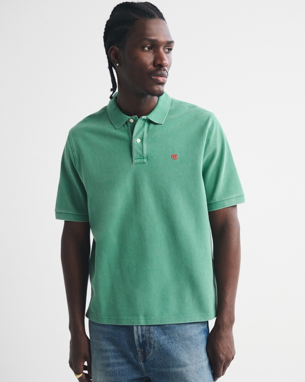 100% Cotton Pique Logo Polo, Green Wash view 1