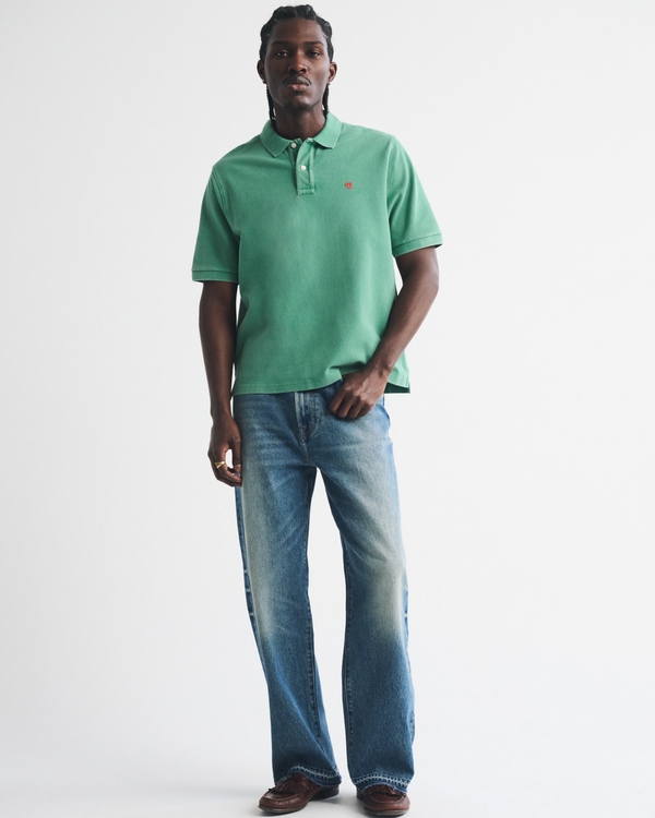 100% Cotton Pique Logo Polo, Green Wash view 2