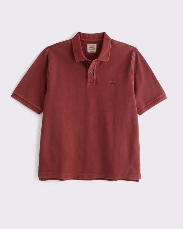 100% Cotton Pique Crest Polo, Dark Red Wash view 1
