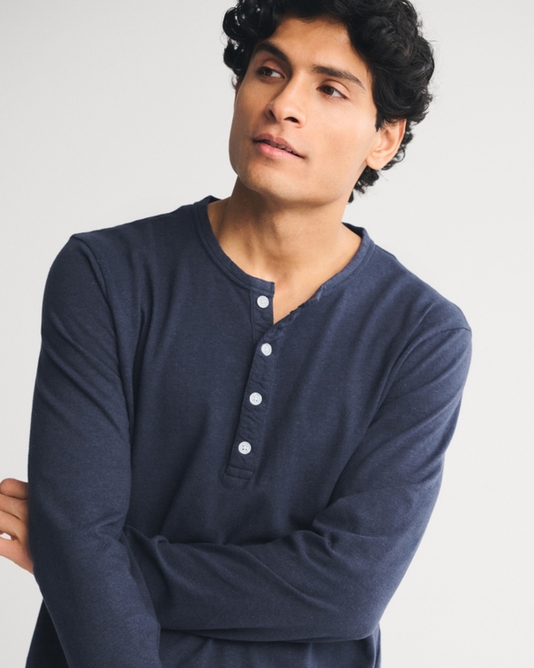 Long-Sleeve Linen-Blend Henley