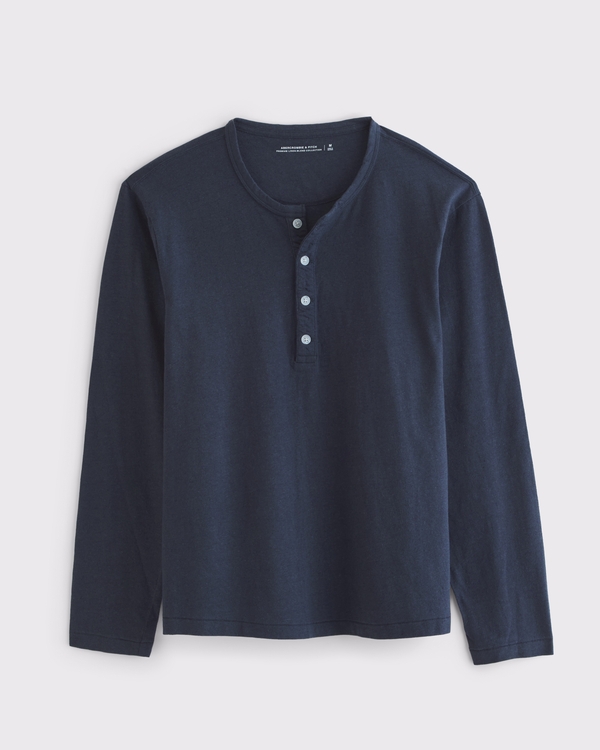 Long-Sleeve Linen-Blend Henley