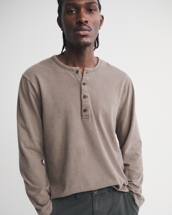 Long-Sleeve Linen-Blend Henley