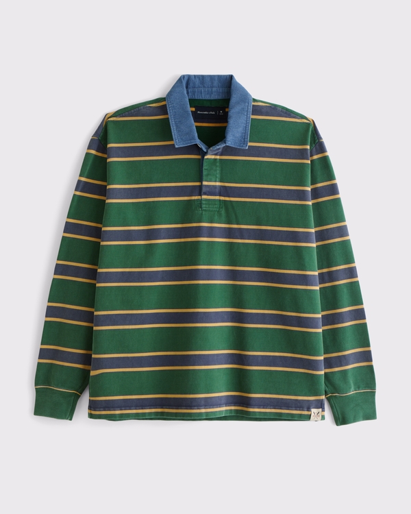 Long-Sleeve Rugby Polo, Forest Stripe view 1