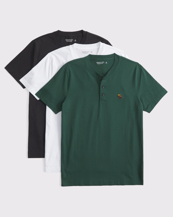 3-Pack Slim Polished Signature Icon Henleys, Green Multicolor view 1