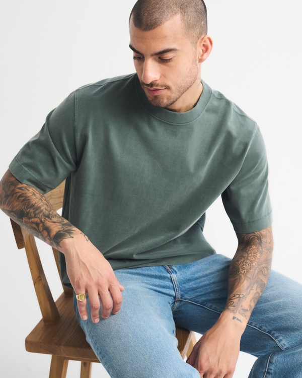 Premium Heavyweight Cropped Tee, Forest Teal Wash view 1