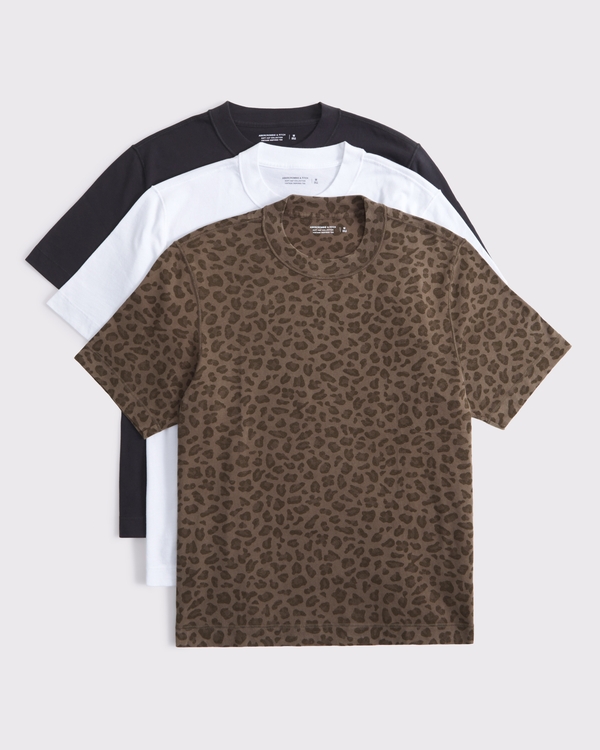 3-Pack Vintage-Inspired Tees, Brown Pattern Multicolor view 1