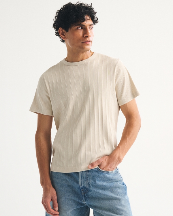 Premium Ribbed Tee, Oatmeal view 1