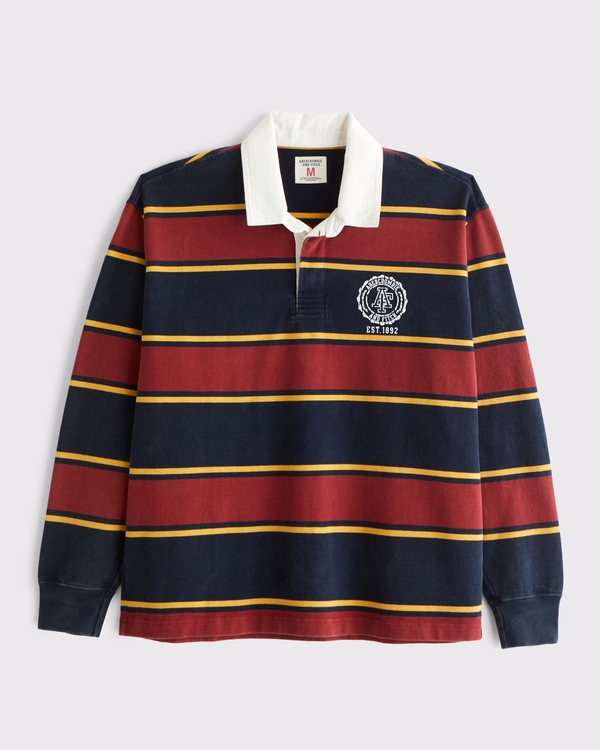 Long-Sleeve Rugby Polo, Deep Navy Stripe view 1