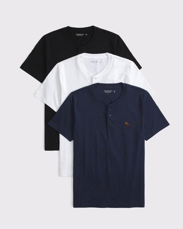 3-Pack Slim Polished Signature Icon Henleys, Navy Multipack view 1