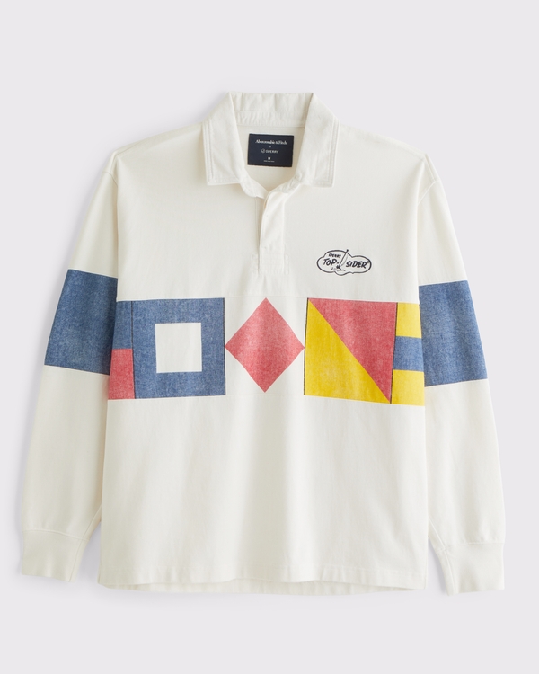 Sperry Long-Sleeve Rugby Polo, Cream Stripe view 2