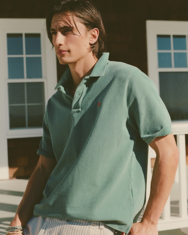 100% Cotton Icon Pique Polo, Green Wash view 1