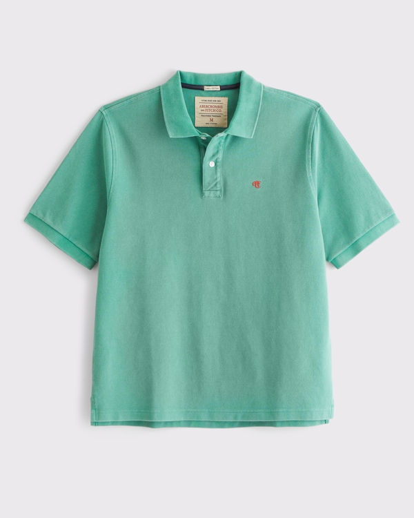 100% Cotton Icon Pique Polo, Green Wash view 2