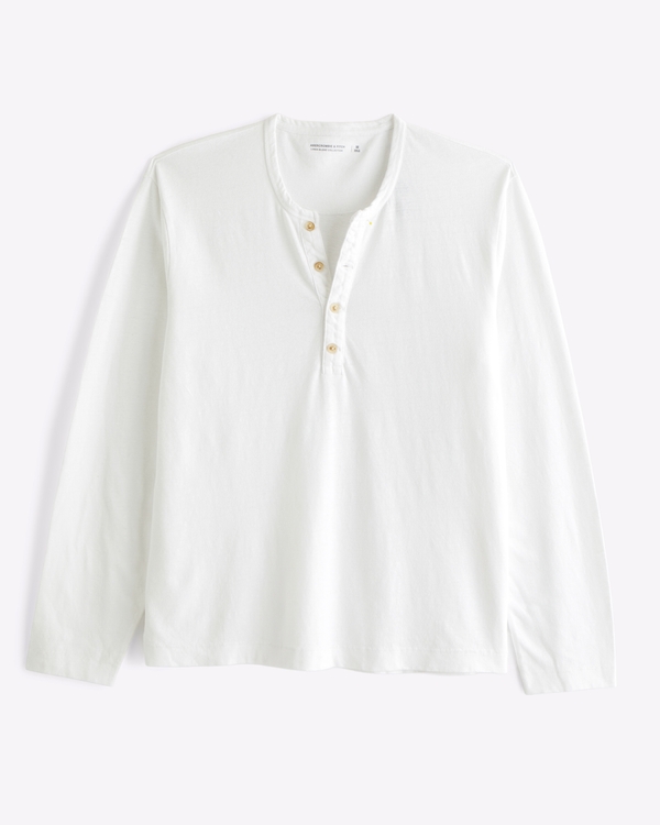 Long-Sleeve Linen-Blend Henley, White view 2
