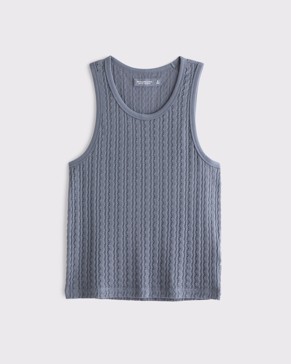 Pointelle Tank, Blue Gray view 1