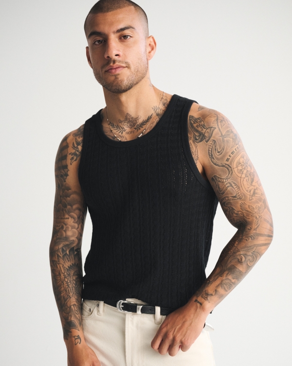 Pointelle Tank, Black view 1