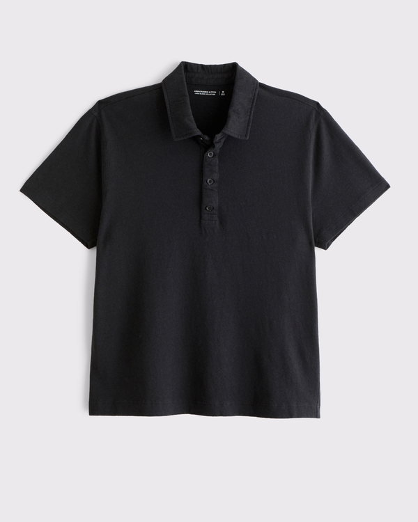 Linen-Blend Polo, Black view 1