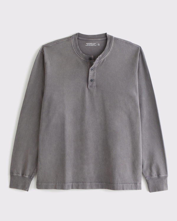 Long-Sleeve Premium Heavyweight 2.0 Henley, Cool Gray view 1