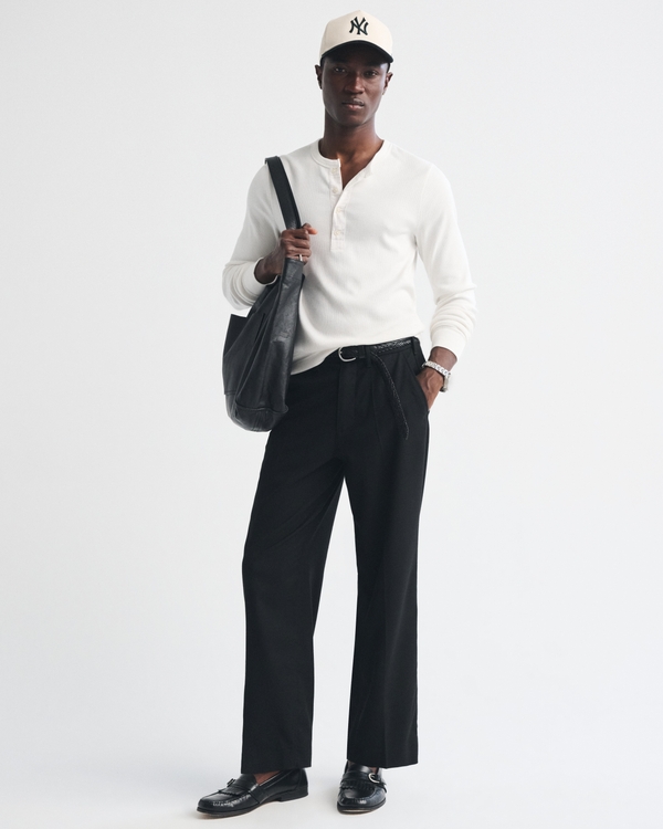 Essential Slim Ribbed Henley, White view 2