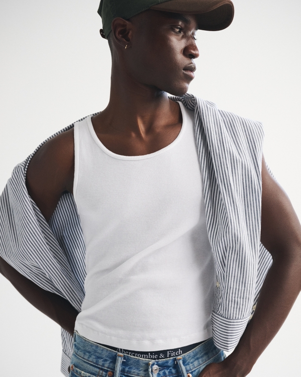 Essential Slim Ribbed Tank, White view 1