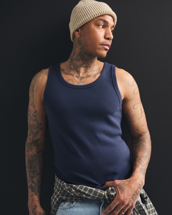 Essential Slim Ribbed Tank, Saphire view 1