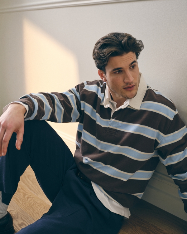 Long-Sleeve Rugby Polo, Chocolate Brown Stripe view 1