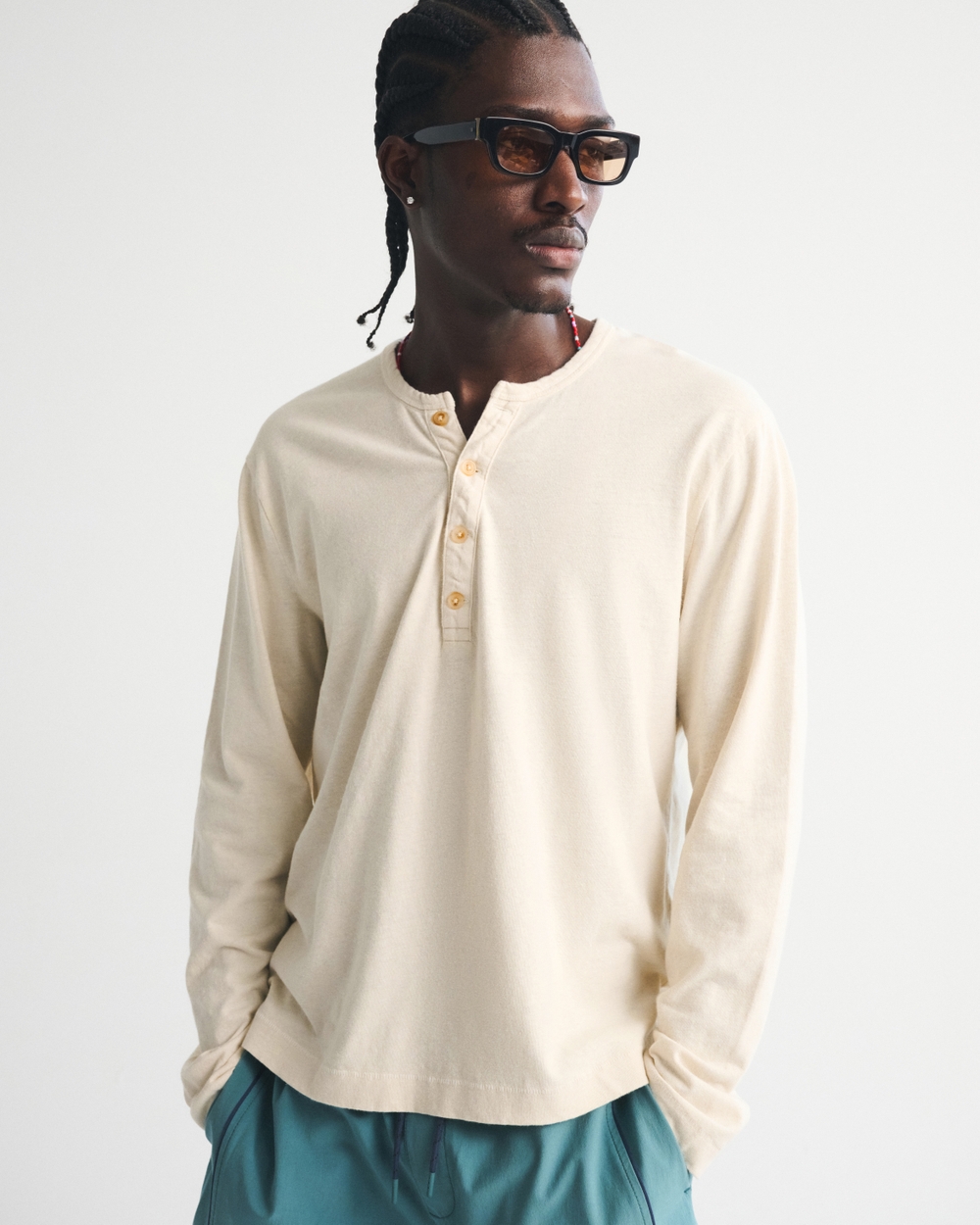 Long-Sleeve Linen-Blend Henley