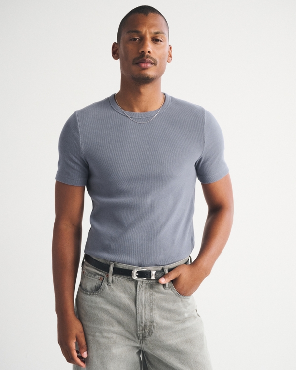 Essential Slim Ribbed Tee, Blue Gray view 1