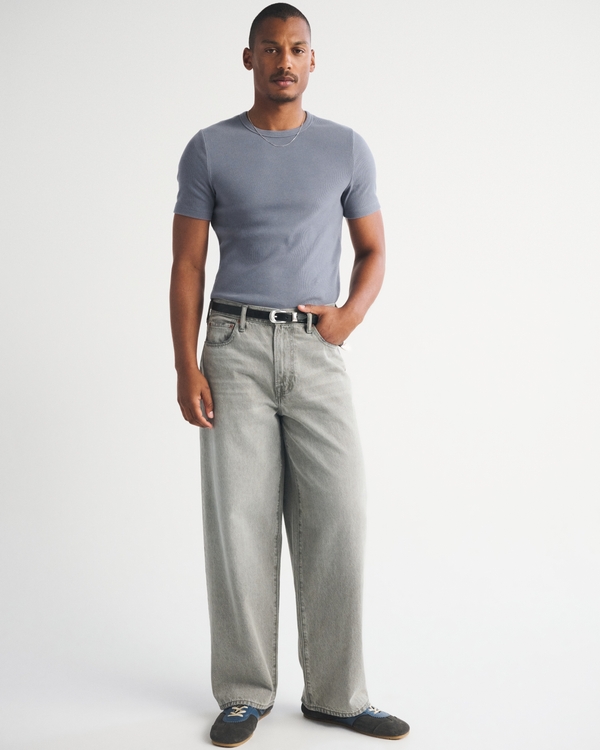 Essential Slim Ribbed Tee, Blue Gray view 2