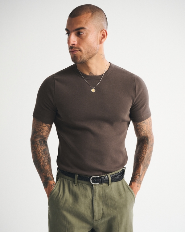 Essential Slim Ribbed Tee, Chocolate Brown view 1
