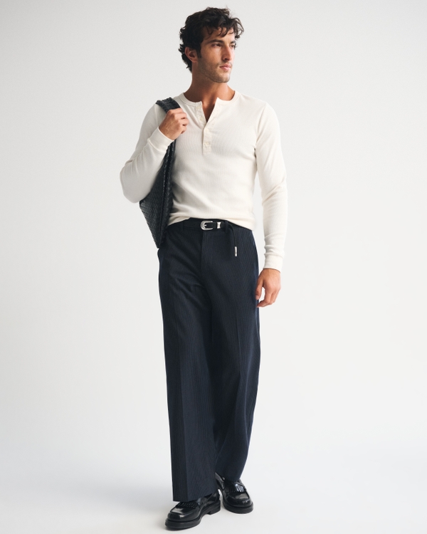 Essential Slim Ribbed Henley, Cream view 2