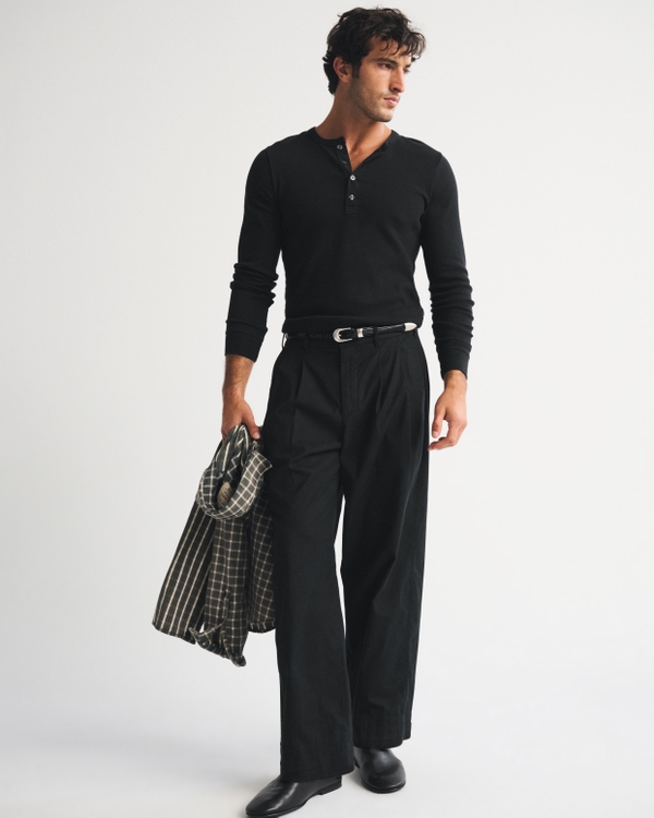 Essential Slim Ribbed Henley, Black view 2