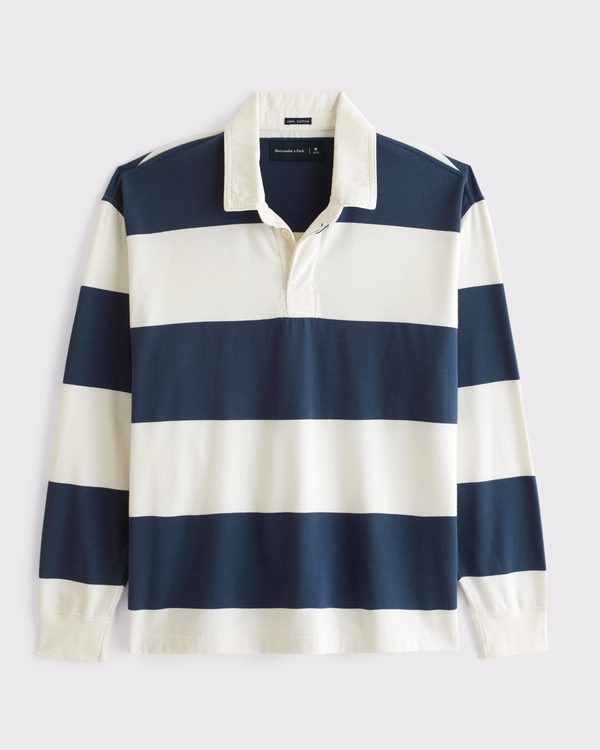 Premium Heavyweight Rugby Polo, Navy Stripe view 1