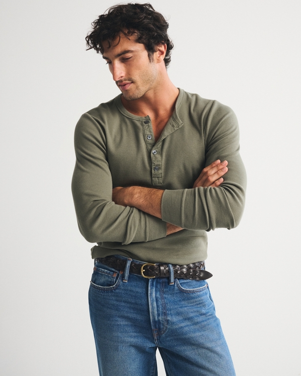 Essential Slim Rib Henley, Olive Gray view 1