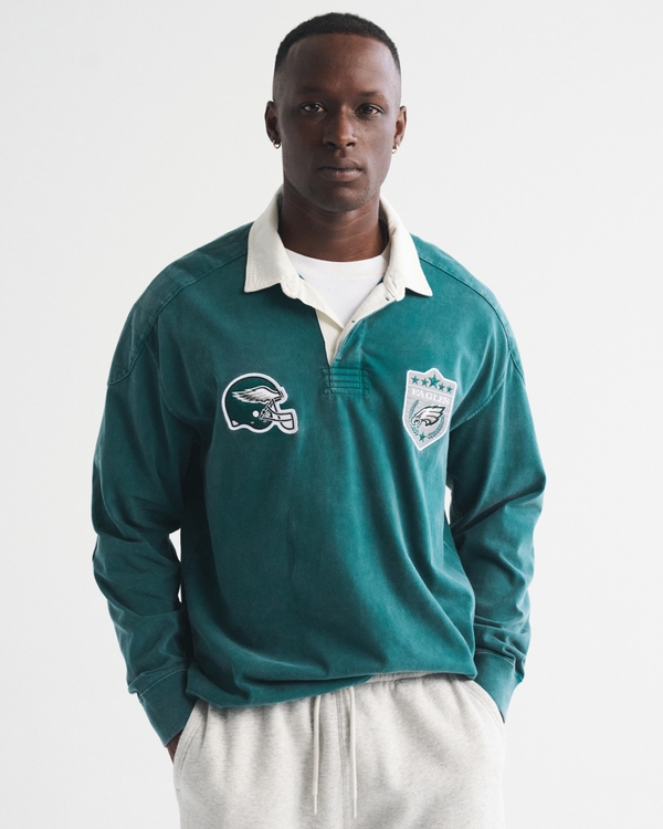 Philadelphia Eagles Premium Heavyweight Rugby Polo, Dark Teal-eagles view 1