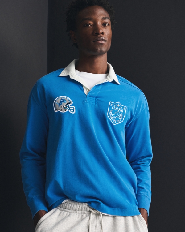 Detroit Lions Premium Heavyweight Rugby Polo, Blue-lions view 1