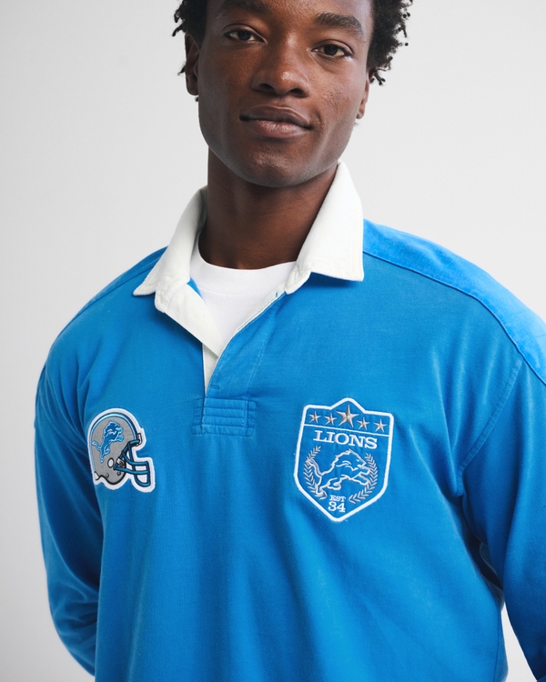Detroit Lions Premium Heavyweight Rugby Polo, Blue-lions view 2