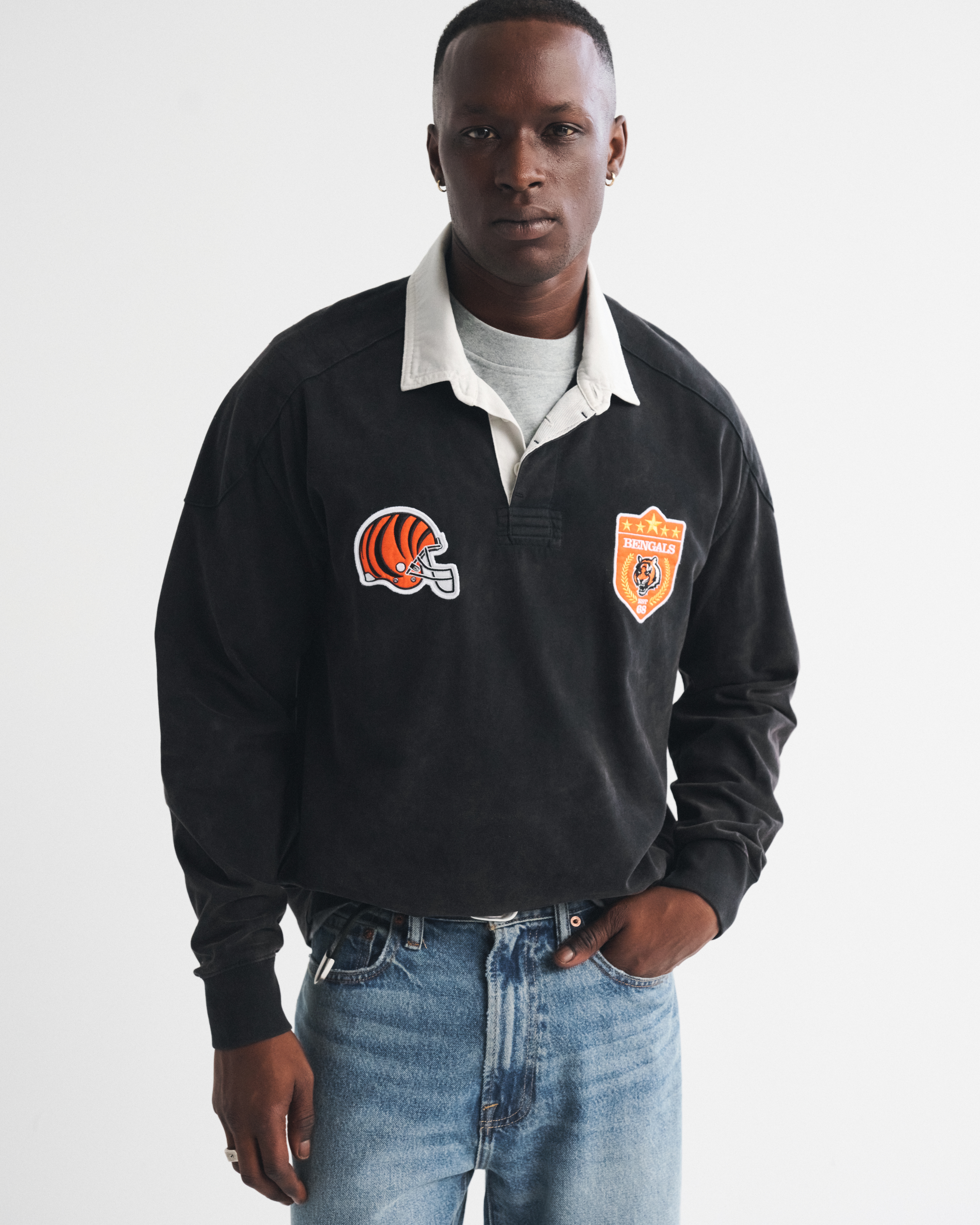 Мужские рубашки Abercrombie & Fitch Chicago Bears Premium Heavyweight Rugby, цвет: Чёрный — фото 2